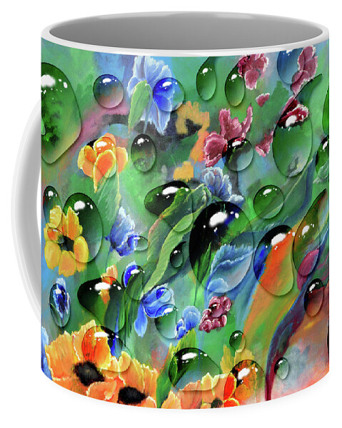 Mixed Media Bubbles Flowers Painting Drops Colorful Art Coffee Mug featuring the mixed media Colorful Joy by Medea Ioseliani