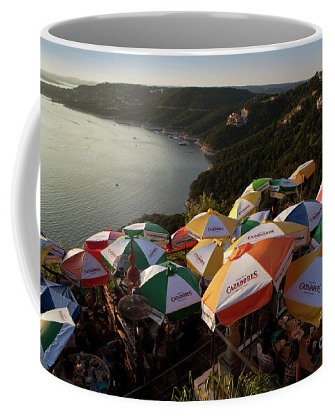 Adults Coffee Mug featuring the photograph Colorful Lake Travis Restaurant overlooks Hippie Hollow by Dan Herron
