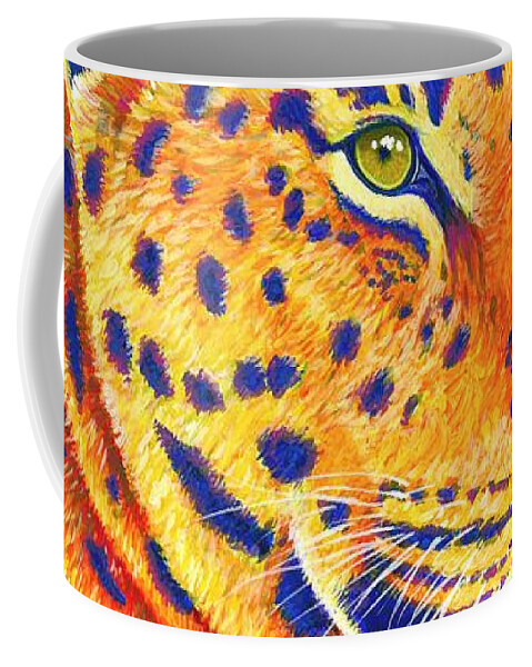 Leopard Coffee Mug featuring the painting Queen of the Jungle - Colorful Leopard by Rebecca Wang
