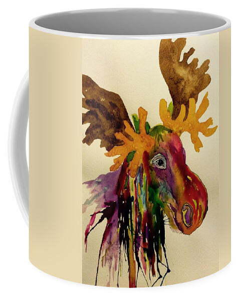 Motley Moose Coffee Mug featuring the painting Colorful Moose Head - Jewel tone by Ellen Levinson