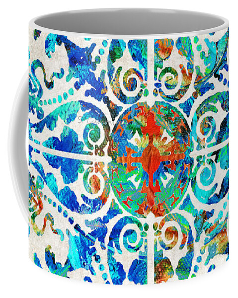 Mandala Coffee Mug featuring the painting Colorful Pattern Art - Color Fusion Design 6 By Sharon Cummings by Sharon Cummings