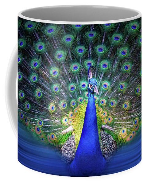 Peacock Coffee Mug featuring the photograph Colorful Peacock Display by Mark Andrew Thomas