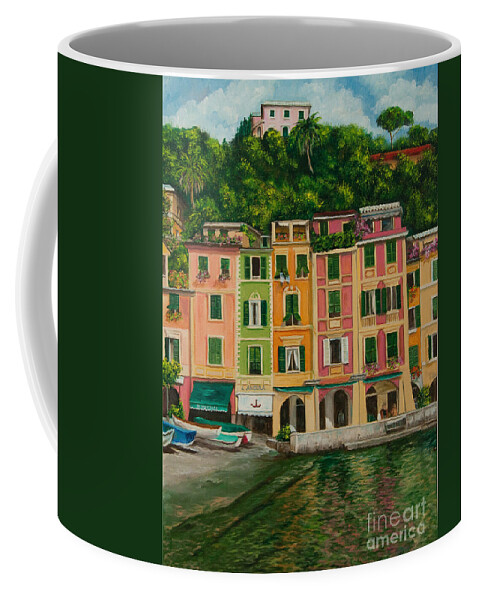 Portofino Italy Art Coffee Mug featuring the painting Colorful Portofino by Charlotte Blanchard