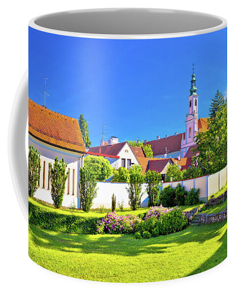 Varazdin Coffee Mug featuring the photograph Colorful street and green park in baroque town Varazdin by Brch Photography