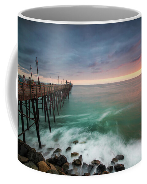 Ocean Coffee Mug featuring the photograph Colorful Sunset at the Oceanside Pier by Larry Marshall