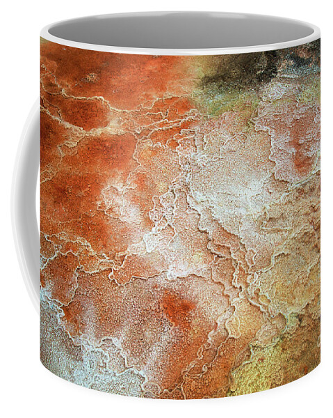 Bacteria Coffee Mug featuring the photograph Colorful Yellowstone Bacterial Mat and limestone by Bruce Block