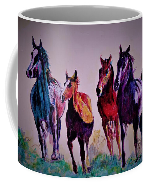 Horse Coffee Mug featuring the painting Colors in wild by Khalid Saeed