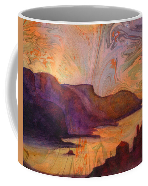 Oregon Coffee Mug featuring the painting Columbia Gorge on Marbled paper by Denice Palanuk Wilson