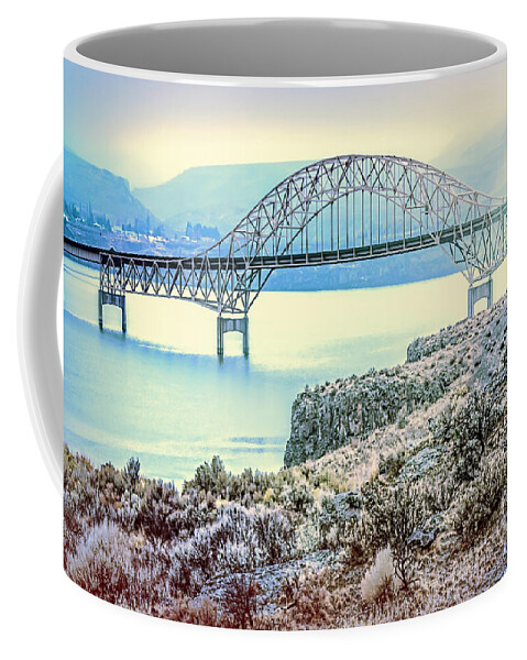 Washington Coffee Mug featuring the digital art Columbia River Vantage Bridge by Jean OKeeffe Macro Abundance Art