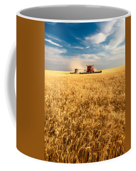 Two Coffee Mug featuring the photograph Combines Cutting Wheat by Todd Klassy