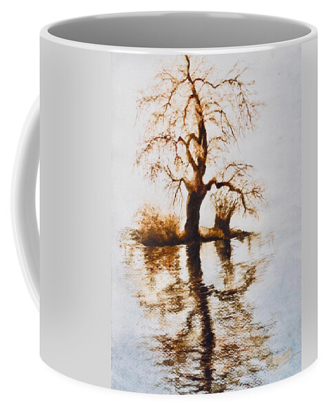 Landscape Coffee Mug featuring the painting Como Lake Reflections by Sher Nasser