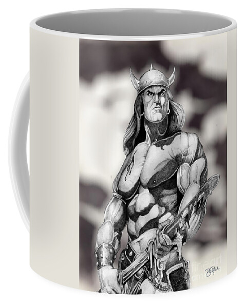 Conan Coffee Mug featuring the drawing Conan The Barbaian by Bill Richards
