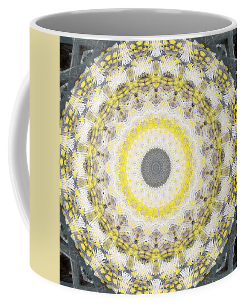 Concrete Coffee Mug featuring the painting Concrete and Yellow Mandala- Abstract Art by Linda Woods by Linda Woods