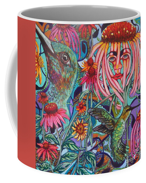 Hummingbird Coffee Mug featuring the painting Coneflower and Hummingbird by Linda Markwardt