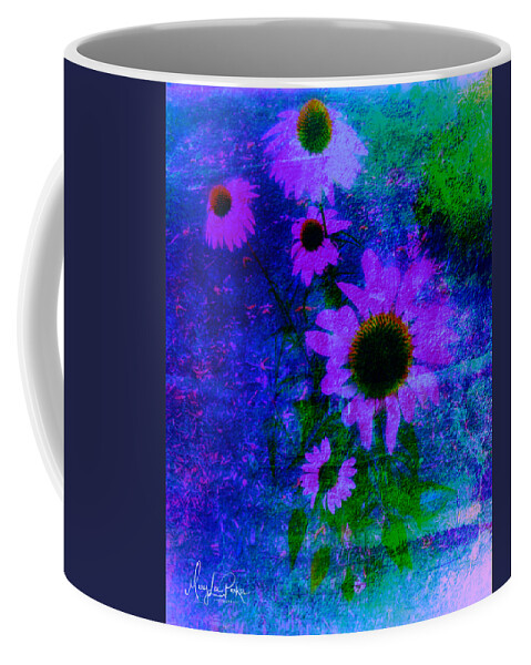 Mix Media Coffee Mug featuring the mixed media Coneflowers abstract by MaryLee Parker