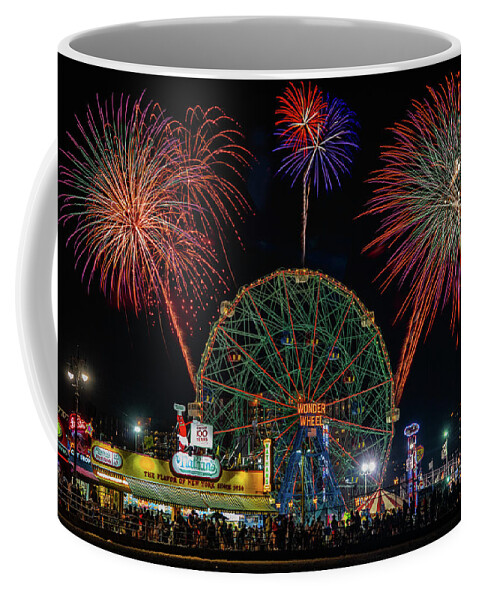 Night Shot Coffee Mug featuring the photograph Coney Island At Night Fantasy by Chris Lord