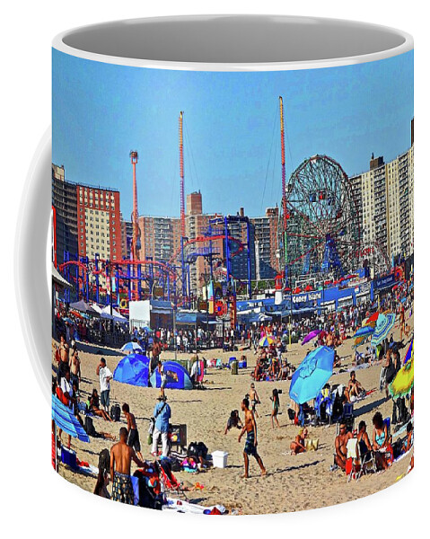 Coney Island New York Coffee Mug featuring the photograph Coney Island Beach by Joan Reese