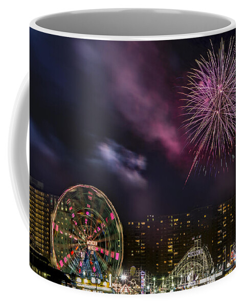 Brooklyn Coffee Mug featuring the photograph Coney Island Fireworks by Susan Candelario
