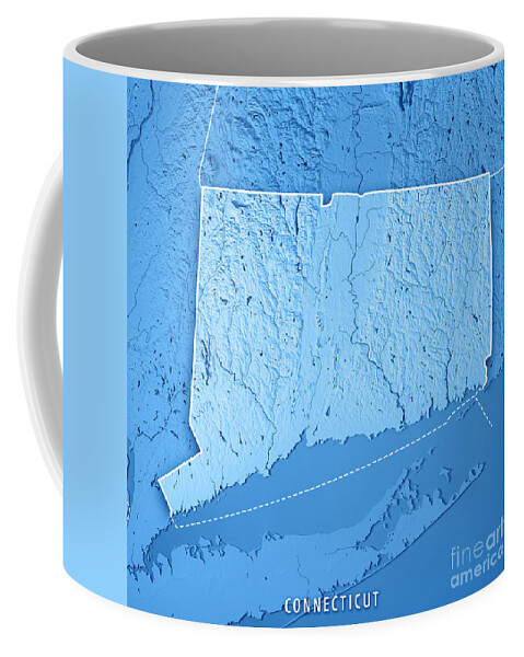 Connecticut Coffee Mug featuring the digital art Connecticut State USA 3D Render Topographic Map Blue Border by Frank Ramspott