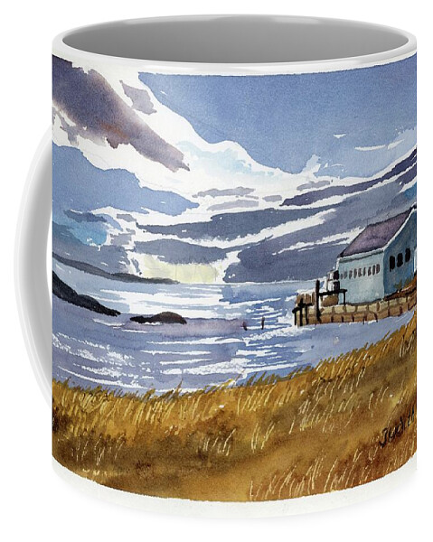 Ocean Coffee Mug featuring the painting Consolidated Lobster with Clouds SOLD by Judith Young