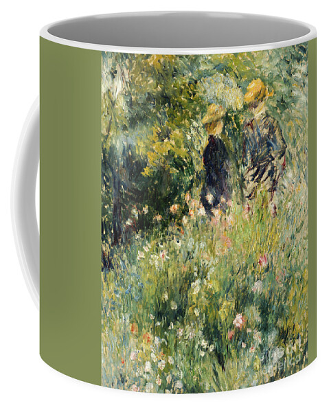 Renoir Coffee Mug featuring the painting Conversation in a Rose Garden by Pierre Auguste Renoir