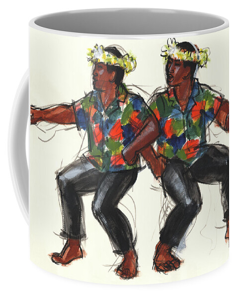 Dance Coffee Mug featuring the painting Cook Islands Ute Dancers by Judith Kunzle