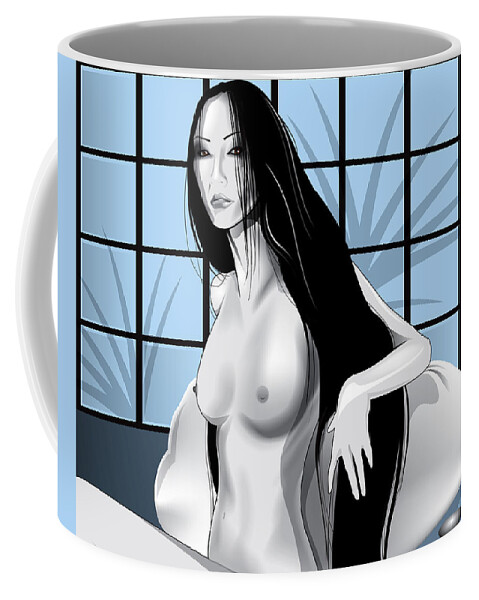 Long Black Hair Coffee Mug featuring the digital art Cool Blue by Brian Gibbs