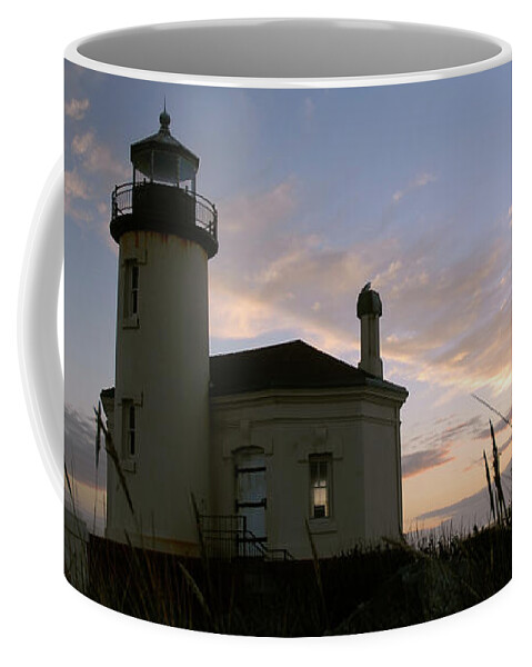 Denise Bruchman Coffee Mug featuring the photograph Coquille River Lighthouse at Sunset by Denise Bruchman