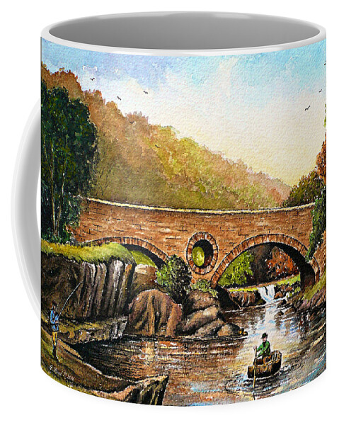 Cenarth Coffee Mug featuring the painting Coracle fishing Cenarth by Andrew Read