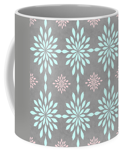 Coral Coffee Mug featuring the digital art Coral and Turquoise Gray by Inspired Arts