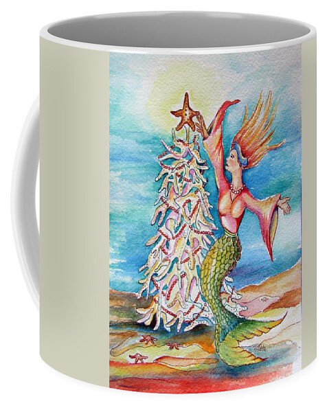 Mermaid Coffee Mug featuring the painting Coral tree mermaid by Patricia Piffath