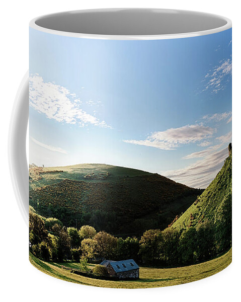 Corfe Castle Coffee Mug featuring the photograph Corfe Castle morning panoramic by Simon Bratt