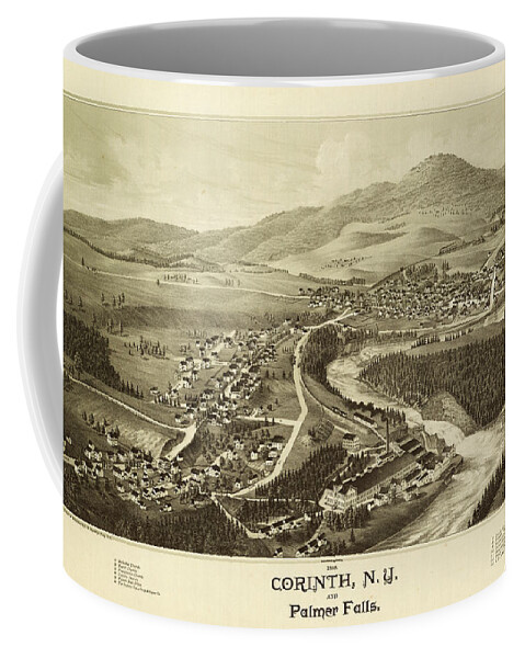1884 Coffee Mug featuring the painting Corinth, N.Y. and Palmer Falls by Burleigh Litho