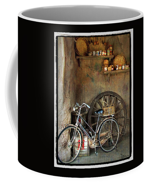 Old Bike Coffee Mug featuring the photograph Corner of the Shop by Peggy Dietz