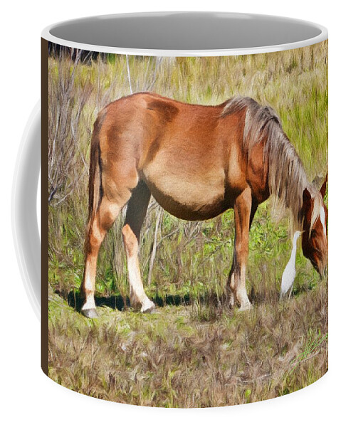 Scenic Coffee Mug featuring the painting Corolla's Wild Horses by Joan Reese