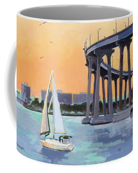 Coronado Coffee Mug featuring the painting Coronado Bridge San Diego by Paul Strahm