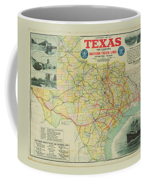 Texas Coffee Mug featuring the digital art Correct Map of Texas and Louisiana 1917 by Texas Map Store