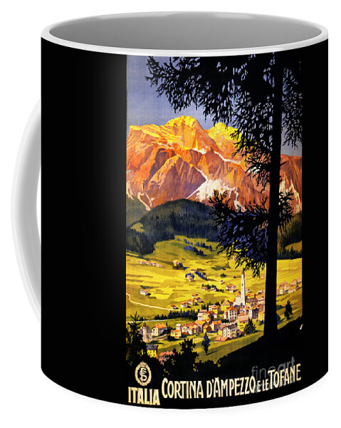 Mountains Coffee Mug featuring the painting Cortina d Ampezzo Italy Vintage Poster Restored by Vintage Treasure