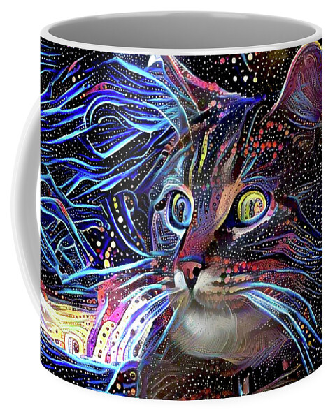Cat Coffee Mug featuring the digital art Cosmic at Night by Peggy Collins