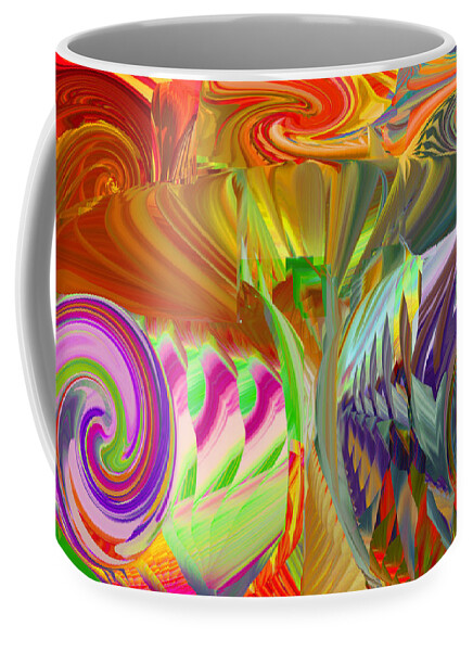 Original Modern Art Abstract Contemporary Vivid Colors Coffee Mug featuring the digital art Cosmic Crop Dusters by Phillip Mossbarger