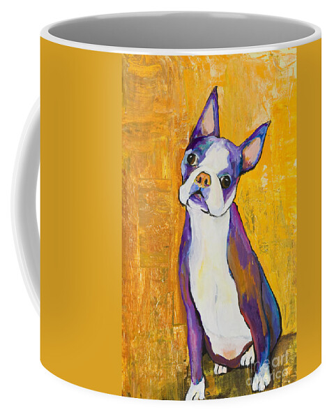 Boston Terrier Animals Acrylic Dog Portraits Pet Portraits Animal Portraits Pat Saunders-white Coffee Mug featuring the painting Cosmo by Pat Saunders-White