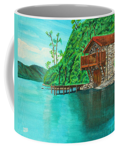Water Coffee Mug featuring the painting Cottage on lake by David Bigelow