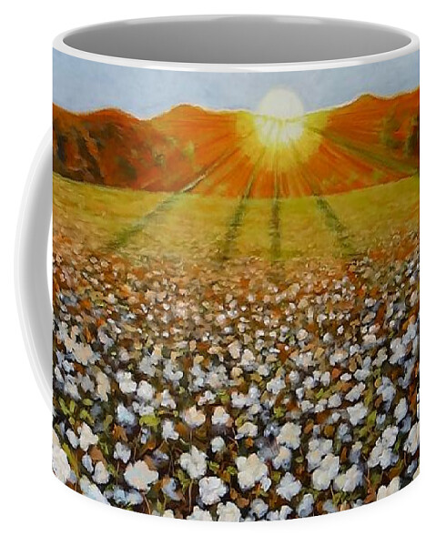Cotton Coffee Mug featuring the painting Cotton Field Sunset by Jeanette Jarmon