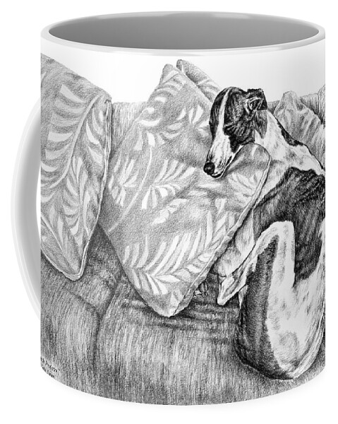 Greyhound Coffee Mug featuring the drawing Couch Potato Greyhound Dog Print by Kelli Swan