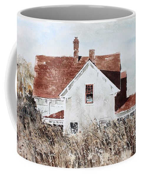 A Large Two-story Farm House Sets Next To An Overgrown Wheat Field In The Countryside Of New England. Coffee Mug featuring the painting Country Home by Monte Toon