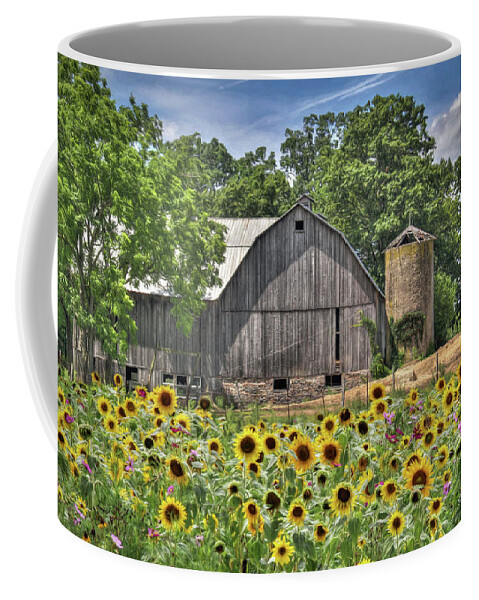 Barn Coffee Mug featuring the photograph Country Sunflowers by Lori Deiter