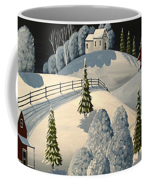Art Coffee Mug featuring the painting Country Winter Night - folk art landscape by Debbie Criswell