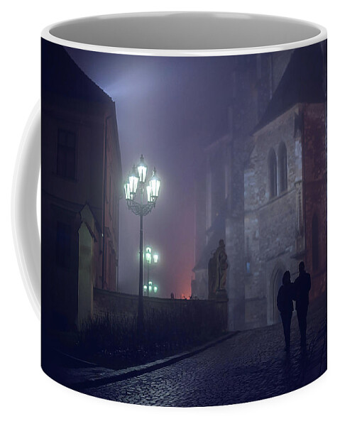 Jenny Rainbow Fine Art Photography Coffee Mug featuring the photograph Couple in Misty Night. Gothic Age by Jenny Rainbow