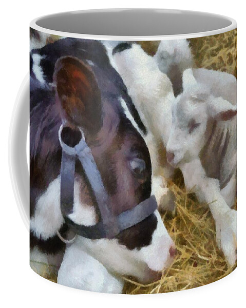 Sleeping Animals Coffee Mug featuring the photograph Cow and Lambs by Michelle Calkins