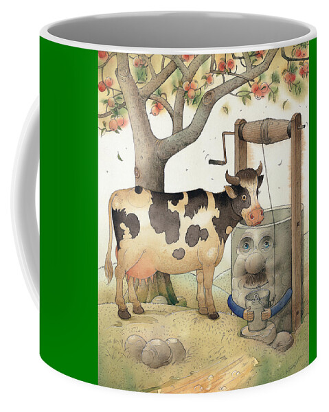 Cow Well Apple Tree Summer Green Thirst Coffee Mug featuring the painting Cow and Well by Kestutis Kasparavicius